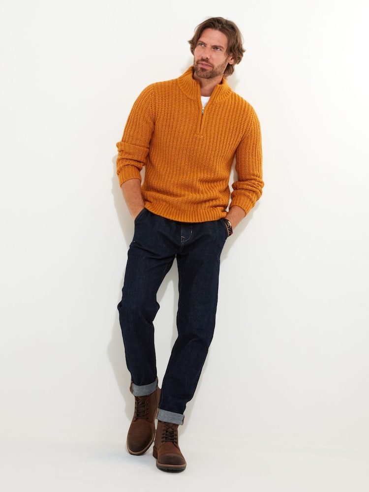 Joe Browns Yellow Chunky Knit Quarter Zip Funnel Neck Jumper - Image 2 of 5
