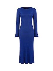 Joe Browns Blue Slim Fit Metallic Flared Sleeve Sparkle Knitted Midi Dress - Image 5 of 5