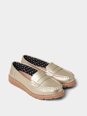 Joe Browns Gold Metallic Suede Leather Loafers with Chunky Sole - Image 3 of 7