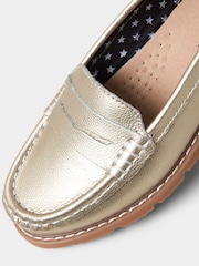 Joe Browns Gold Metallic Suede Leather Loafers with Chunky Sole - Image 4 of 7