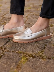 Joe Browns Gold Metallic Suede Leather Loafers with Chunky Sole - Image 5 of 7