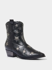 Joe Browns Silver Metallic Star Embroidered Western Leather Ankle Boots - Image 2 of 5