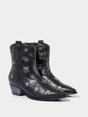 Joe Browns Silver Metallic Star Embroidered Western Leather Ankle Boots - Image 3 of 5