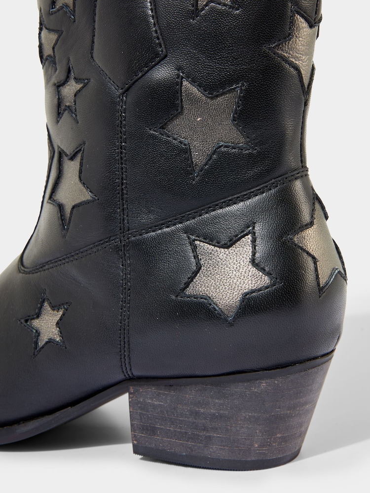 Joe Browns Silver Metallic Star Embroidered Western Leather Ankle Boots - Image 5 of 5