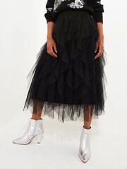 Joe Browns Black Statement Ruffle Textured Tulle Midi Skirt - Image 2 of 5