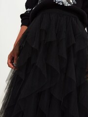 Joe Browns Black Statement Ruffle Textured Tulle Midi Skirt - Image 3 of 5