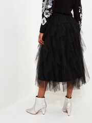 Joe Browns Black Statement Ruffle Textured Tulle Midi Skirt - Image 4 of 5