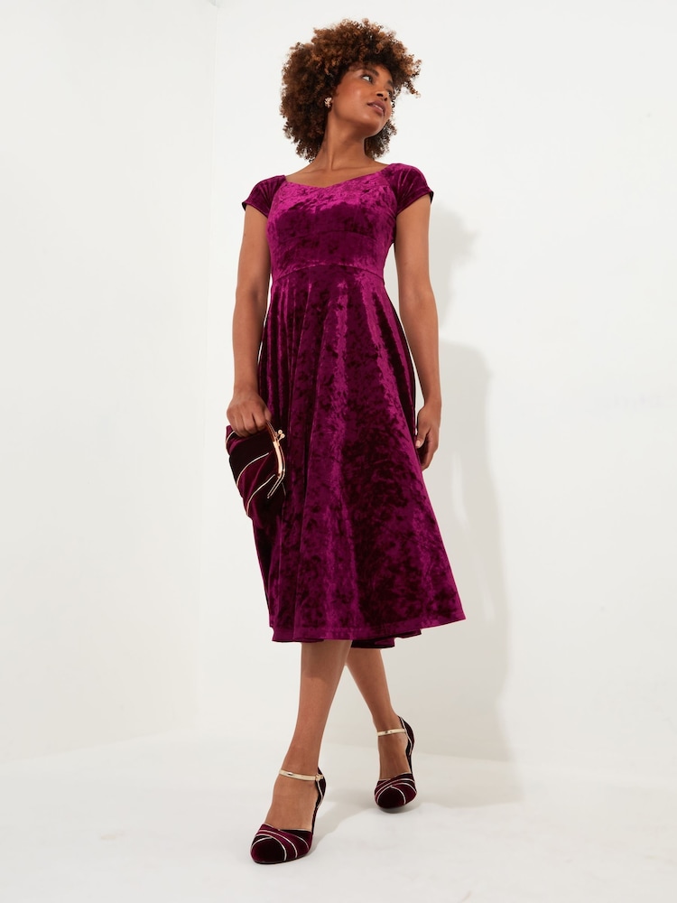 Joe Browns Red Sweetheart Neck Velour Knee Length Dress - Image 1 of 5