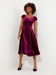 Joe Browns Red Sweetheart Neck Velour Knee Length Dress - Image 2 of 5