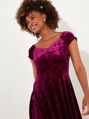 Joe Browns Red Sweetheart Neck Velour Knee Length Dress - Image 3 of 5