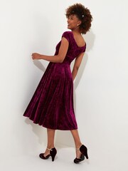 Joe Browns Red Sweetheart Neck Velour Knee Length Dress - Image 4 of 5