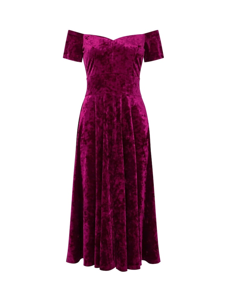Joe Browns Red Sweetheart Neck Velour Knee Length Dress - Image 5 of 5