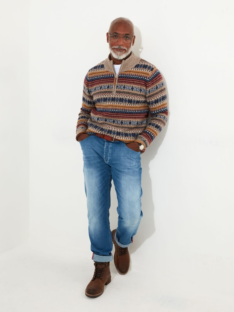 Joe Browns Fair Isle Patterned Funnel Neck Quarter Zip Sweater - Bild 1 von 5