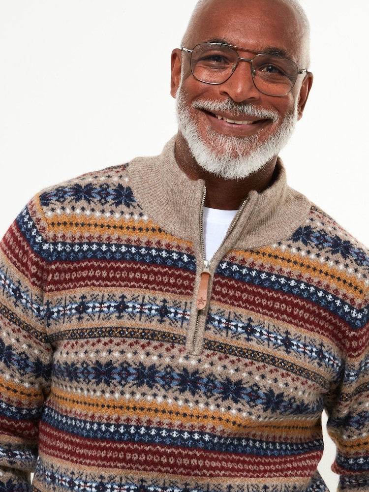 Joe Browns Fair Isle Patterned Funnel Neck Quarter Zip Sweater - Bild 2 von 5