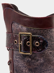 Joe Browns Brown Chunky Tooled Strap Embossed Leather Long Boots - Image 5 of 6