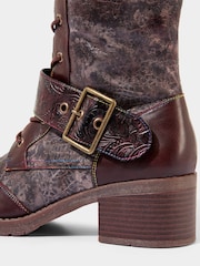 Joe Browns Brown Chunky Tooled Strap Embossed Leather Long Boots - Image 6 of 6