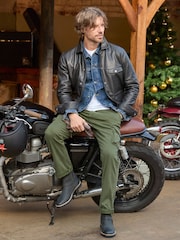 Joe Browns Black Classic Leather 100% Cotton Jacket with Vintage Check Lining - Image 1 of 7