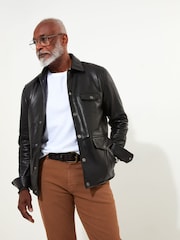 Joe Browns Black Classic Leather 100% Cotton Jacket with Vintage Check Lining - Image 3 of 7
