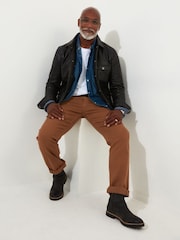 Joe Browns Black Classic Leather 100% Cotton Jacket with Vintage Check Lining - Image 4 of 7