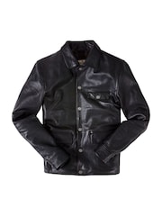 Joe Browns Black Classic Leather 100% Cotton Jacket with Vintage Check Lining - Image 7 of 7
