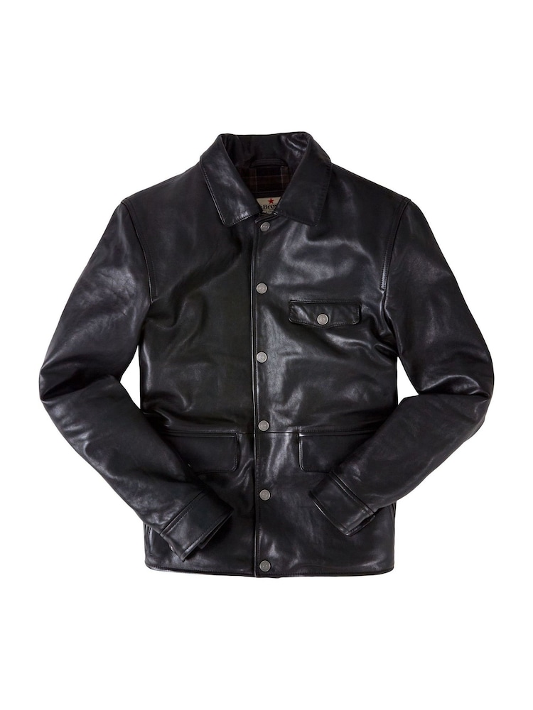 Joe Browns Black Classic Leather 100% Cotton Jacket with Vintage Check Lining - Image 7 of 7
