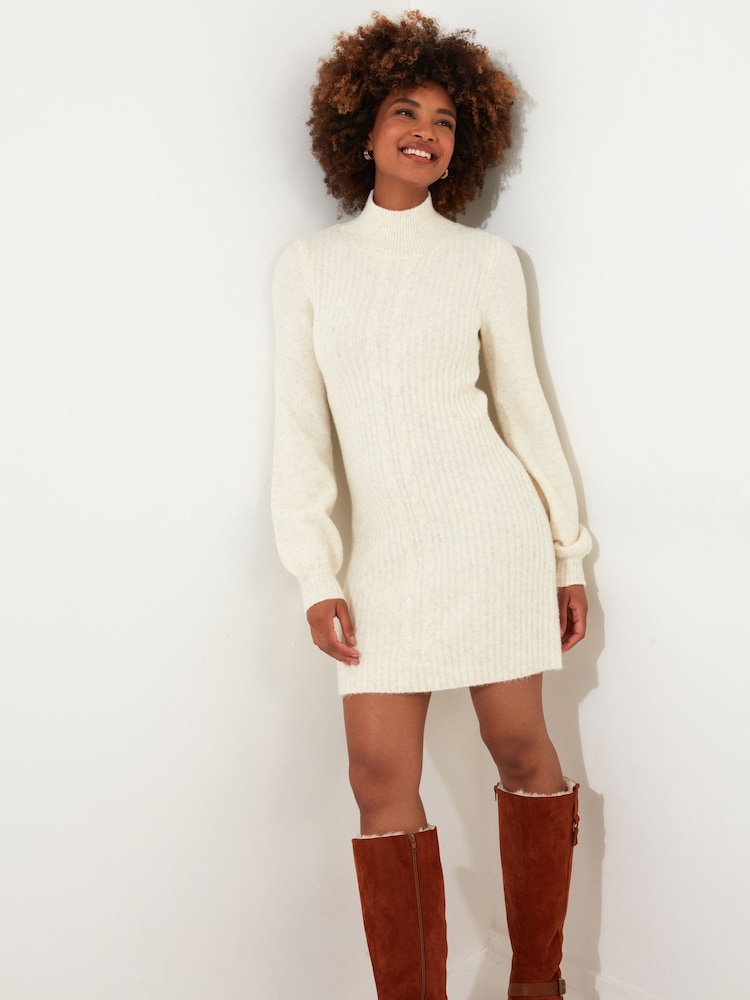 Joe Browns Cream Classic Cable Knit Funnel Neck Jumper Dress - Image 2 of 6
