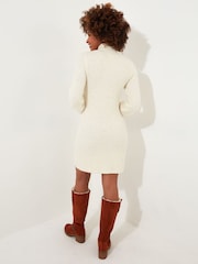 Joe Browns Cream Classic Cable Knit Funnel Neck Jumper Dress - Image 4 of 6