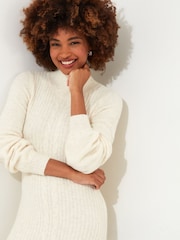 Joe Browns Cream Classic Cable Knit Funnel Neck Jumper Dress - Image 5 of 6