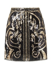 Joe Browns Gold Festive Sparkle Stretch Sequin A-Line Mini Skirt - Image 5 of 5