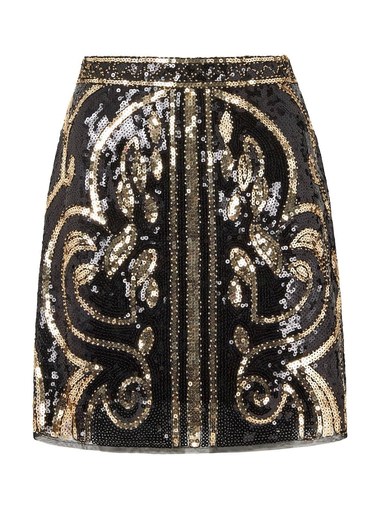 Joe Browns Gold Festive Sparkle Stretch Sequin A-Line Mini Skirt - Image 5 of 5