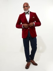 Joe Browns Red Bold Classic Velvet Suit Blazer with Contrast Lining - Image 4 of 7