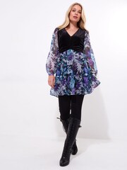 Joe Browns Blue Boho V-Neck Tiered Skirt Tunic Dress with Mock Waistcoat - Image 1 of 5