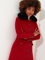 Joe Browns Berry Red Floral Velour Jersey Knee-Length  Wrap Coats - Image 5 of 8