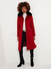 Joe Browns Berry Red Floral Velour Jersey Knee-Length  Wrap Coats - Image 7 of 8