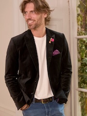 Joe Browns Black Classic Velvet Pinstripe Suit Blazer with Contrast Lining - Image 1 of 7