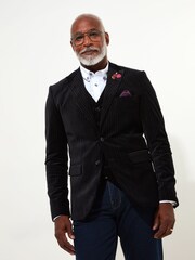Joe Browns Black Classic Velvet Pinstripe Suit Blazer with Contrast Lining - Image 3 of 7