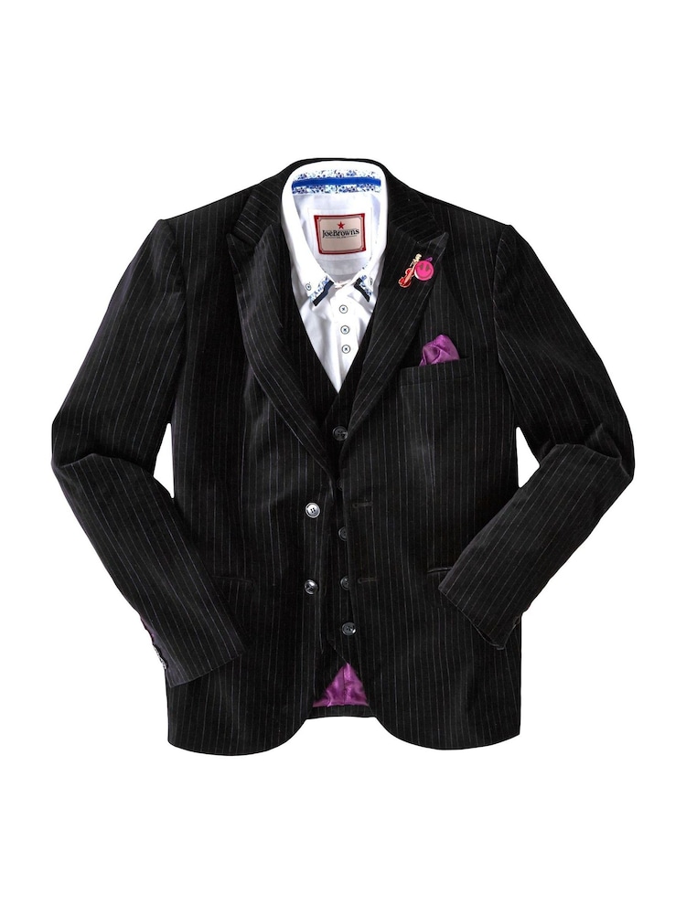 Joe Browns Black Classic Velvet Pinstripe Suit Blazer with Contrast Lining - Image 7 of 7