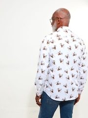 Joe Browns White Festive Stag Print Long Sleeve 100% Cotton Shirt - Image 4 of 7