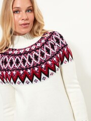 Joe Browns Cream Oversized Fair Isle Knit Funnel Neck Jumper Dress - Image 5 of 7