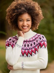 Joe Browns Cream Oversized Fair Isle Knit Funnel Neck Jumper Dress - Image 6 of 7