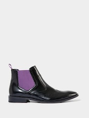 Joe Browns Black Leather Chelsea Boots with Brogue Details - Image 1 of 5