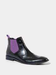 Joe Browns Black Leather Chelsea Boots with Brogue Details - Image 2 of 5