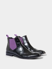 Joe Browns Black Leather Chelsea Boots with Brogue Details - Image 3 of 5