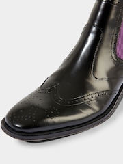 Joe Browns Black Leather Chelsea Boots with Brogue Details - Image 5 of 5