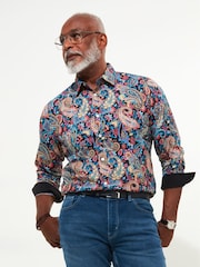 Joe Browns Green Bold Festive Paisley Print 100% Cotton Long Sleeve Party Shirt - Image 1 of 5