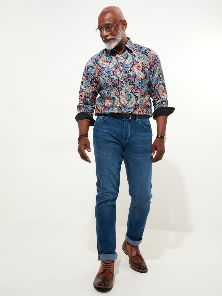 Joe Browns Green Bold Festive Paisley Print 100% Cotton Long Sleeve Party Shirt - Image 2 of 5