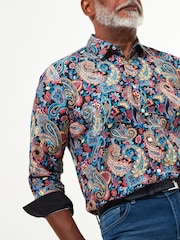 Joe Browns Green Bold Festive Paisley Print 100% Cotton Long Sleeve Party Shirt - Image 3 of 5