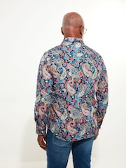 Joe Browns Green Bold Festive Paisley Print 100% Cotton Long Sleeve Party Shirt - Image 4 of 5
