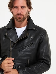 Joe Browns Black Timeless Edgy Detail Leather Biker Jacket - Image 3 of 6