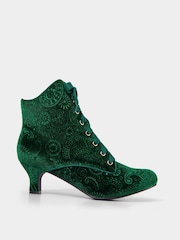 Joe Browns Green Paisley Embossed Velvet Ankle Boots with Ribbon Laces - Image 1 of 4